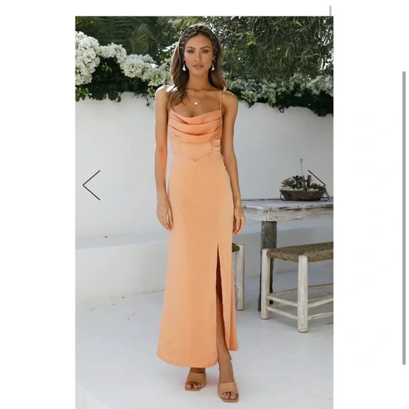 Hello Molly Maxi Orange Dress Coolness Calling Satin Maxi Dress Golden